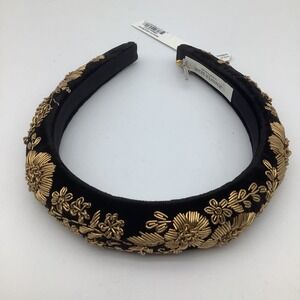 Jennifer Behr Renata Headband Black Velvet Gold Floral Embellished One Size NWT